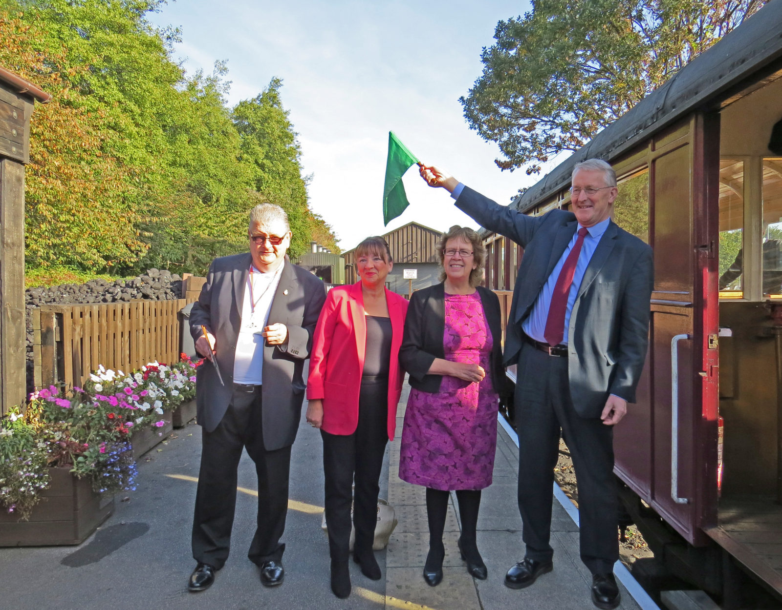 Ian Smith (Hon. Vice President Middleton Railway Trust). Councillor Kim Groves, Councillor Judith Blake (Leader Leeds City Council) and Hillary. 