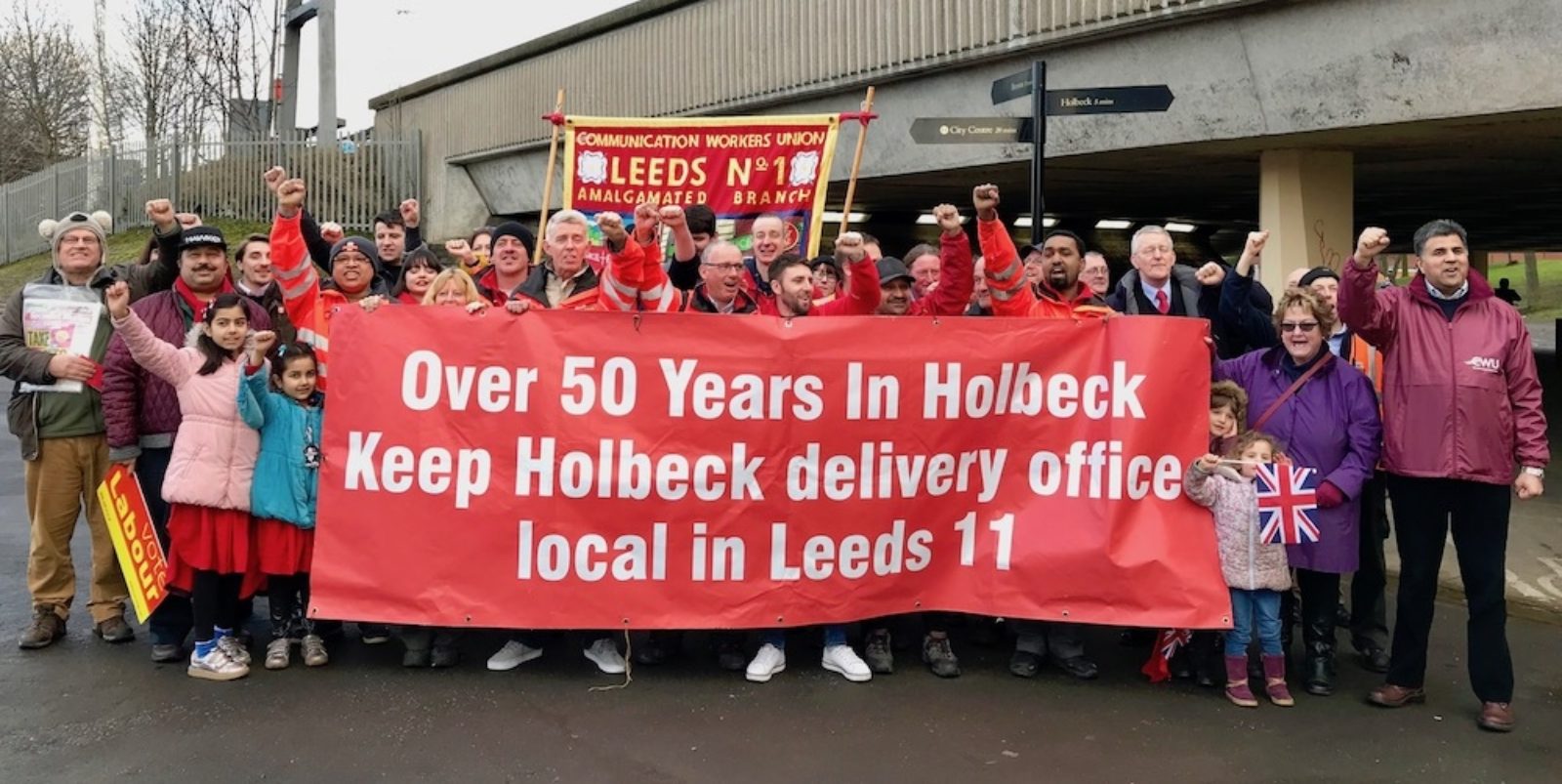 Hilary with campaigners to keep Holbeck Delivery Office open