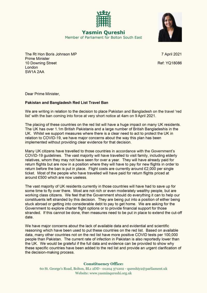 Letter to the Prime Minister