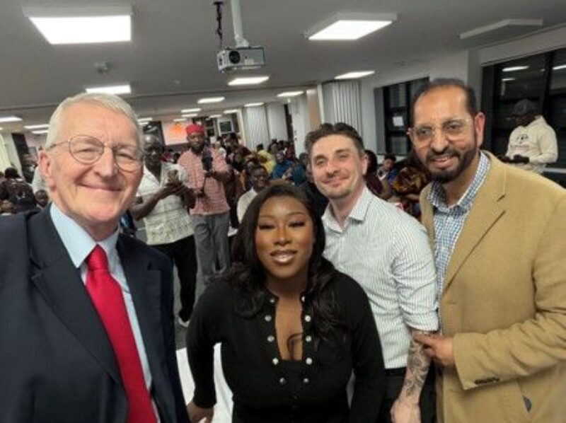 Hilary at Sarata Sawo’s campaign launch at the Hamara Centre  with Paul Wray and Mohammed Iqbal