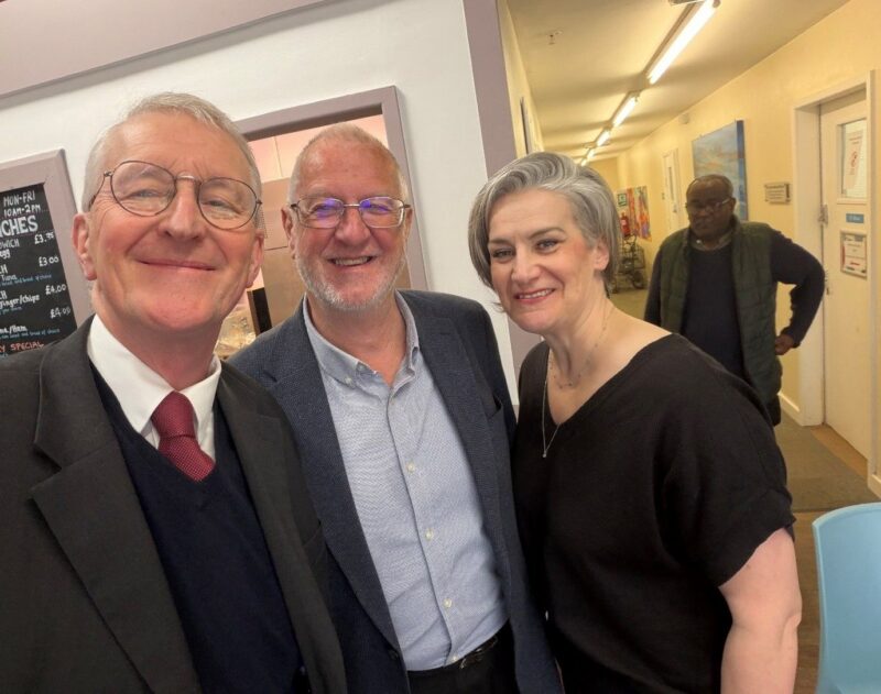 Hilary visiting St Vincent’s on the York Road with John Battle and Caroline Kelly, the Centre Manager 